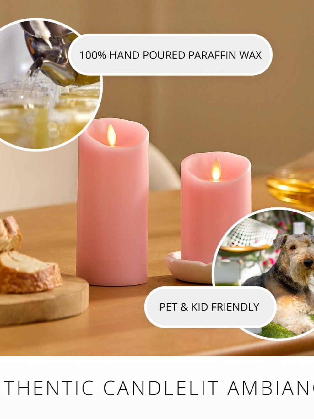 Luminara Flickering Flameless LED Candle - Rose Tan - 3" x 6.5" - NIP
